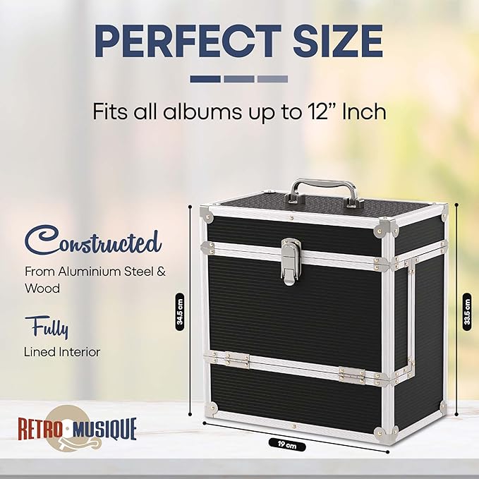 12 inch Aluminium LP Vinyl Case with 40 PP sleeves, Black