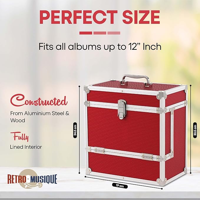 12 inch Aluminium LP Vinyl Case with 40 PP sleeves, Red
