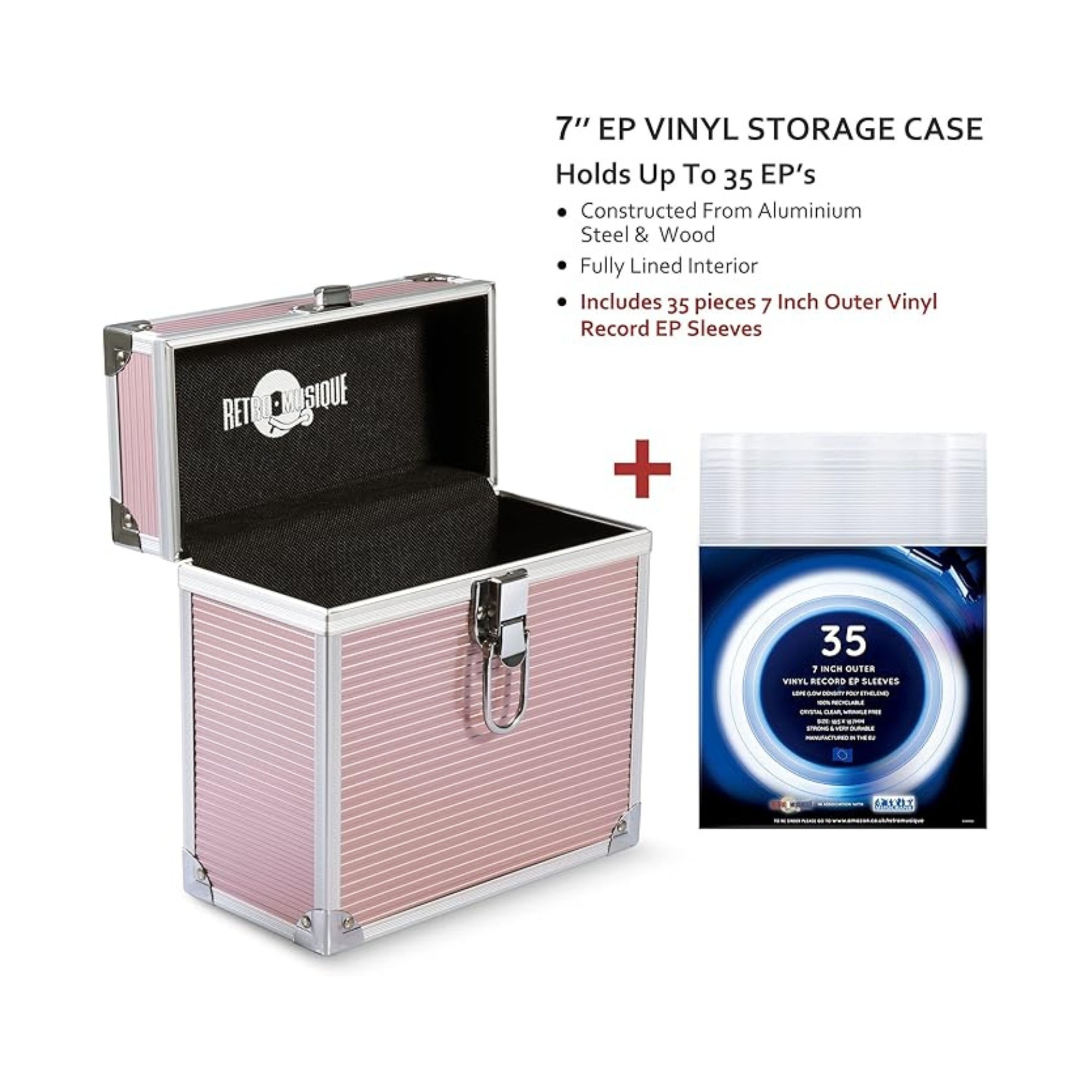 7 inch Aluminium EP Vinyl Case with 35 PP sleeve - Rose Gold