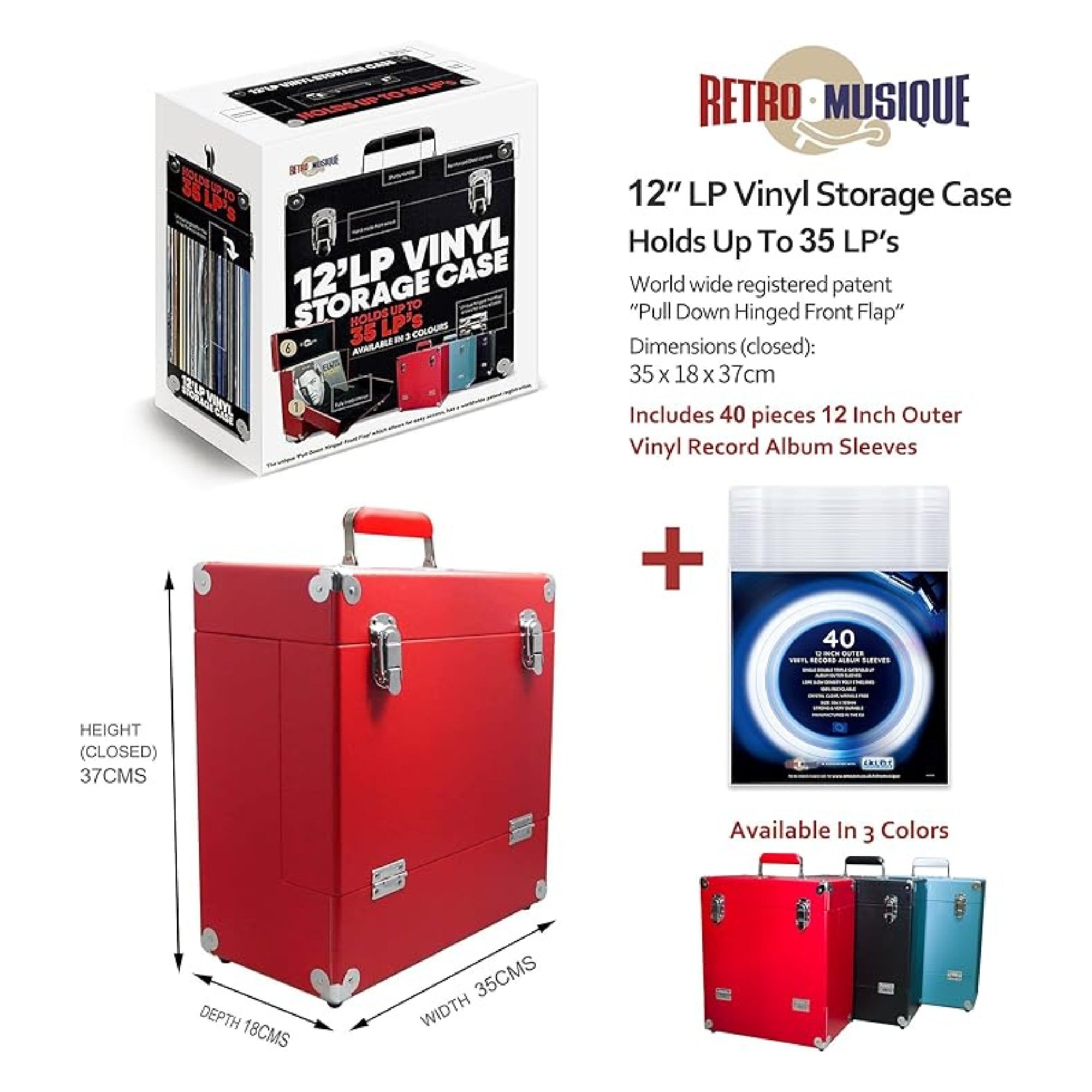 12 inch PU Wooden LP Vinyl Case with 40 PP sleeve, Red
