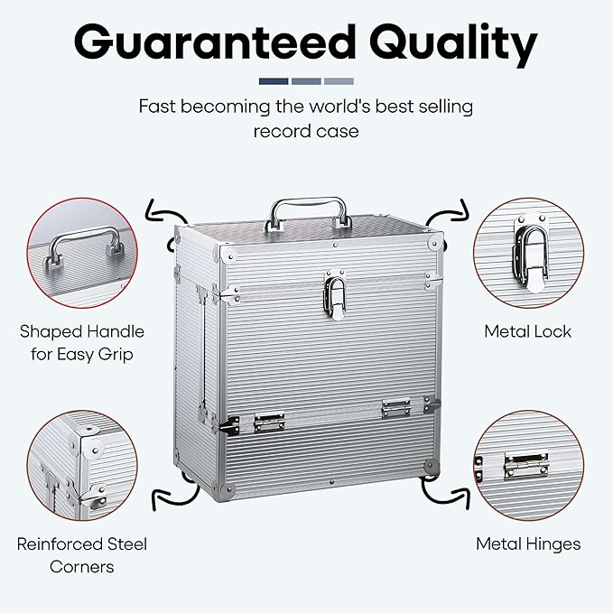 12 inch Aluminum LP Vinyl Case with 40 PP sleeves, Silver