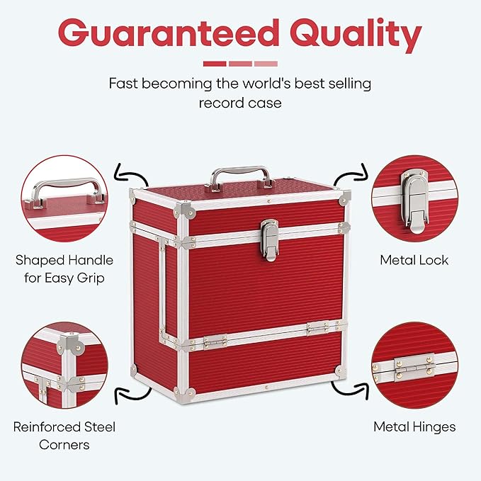12 inch Aluminium LP Vinyl Case with 40 PP sleeves, Red