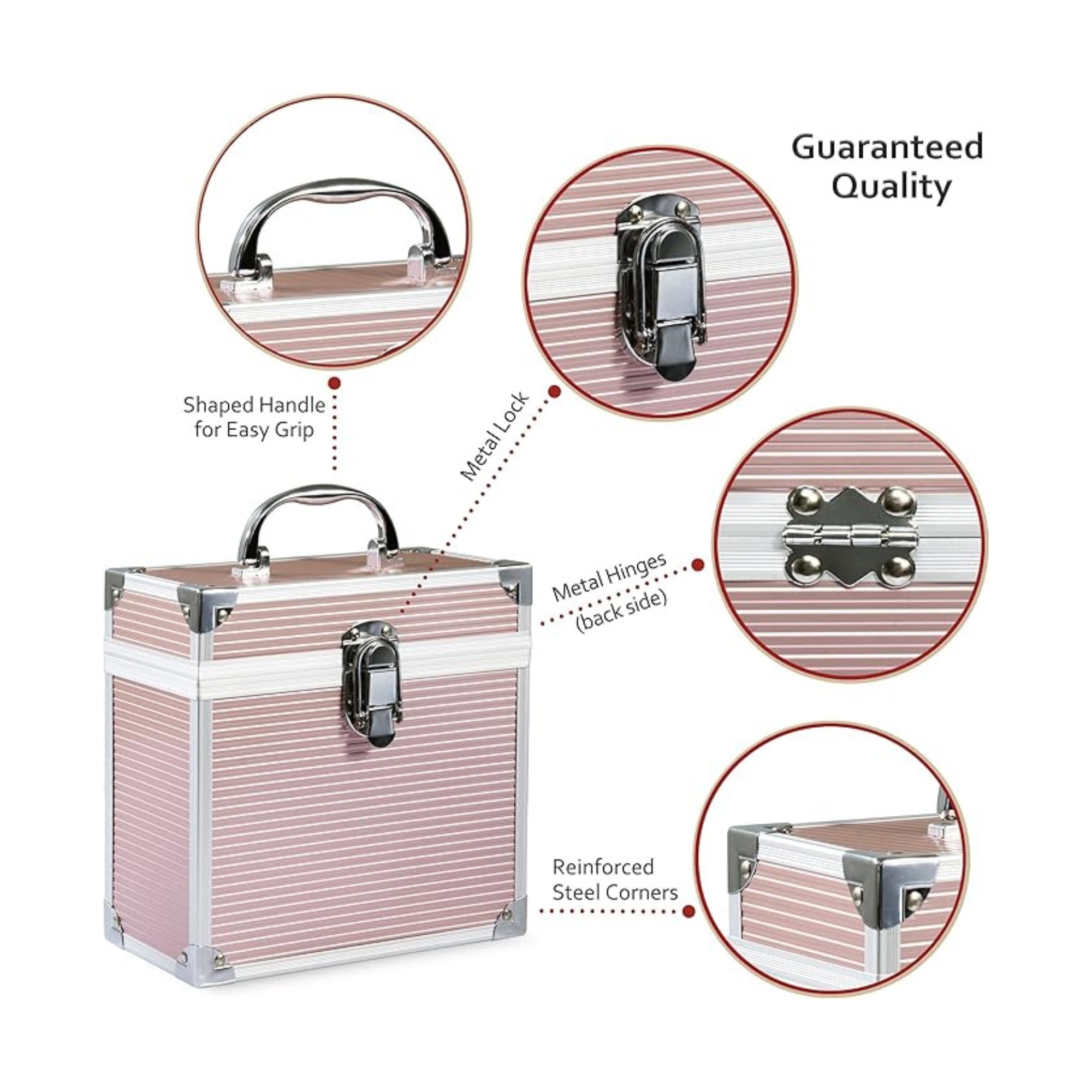 12 & 7 inch Aluminium LP & EP Vinyl Case with 40 & 35 PP sleeves, Rose Gold