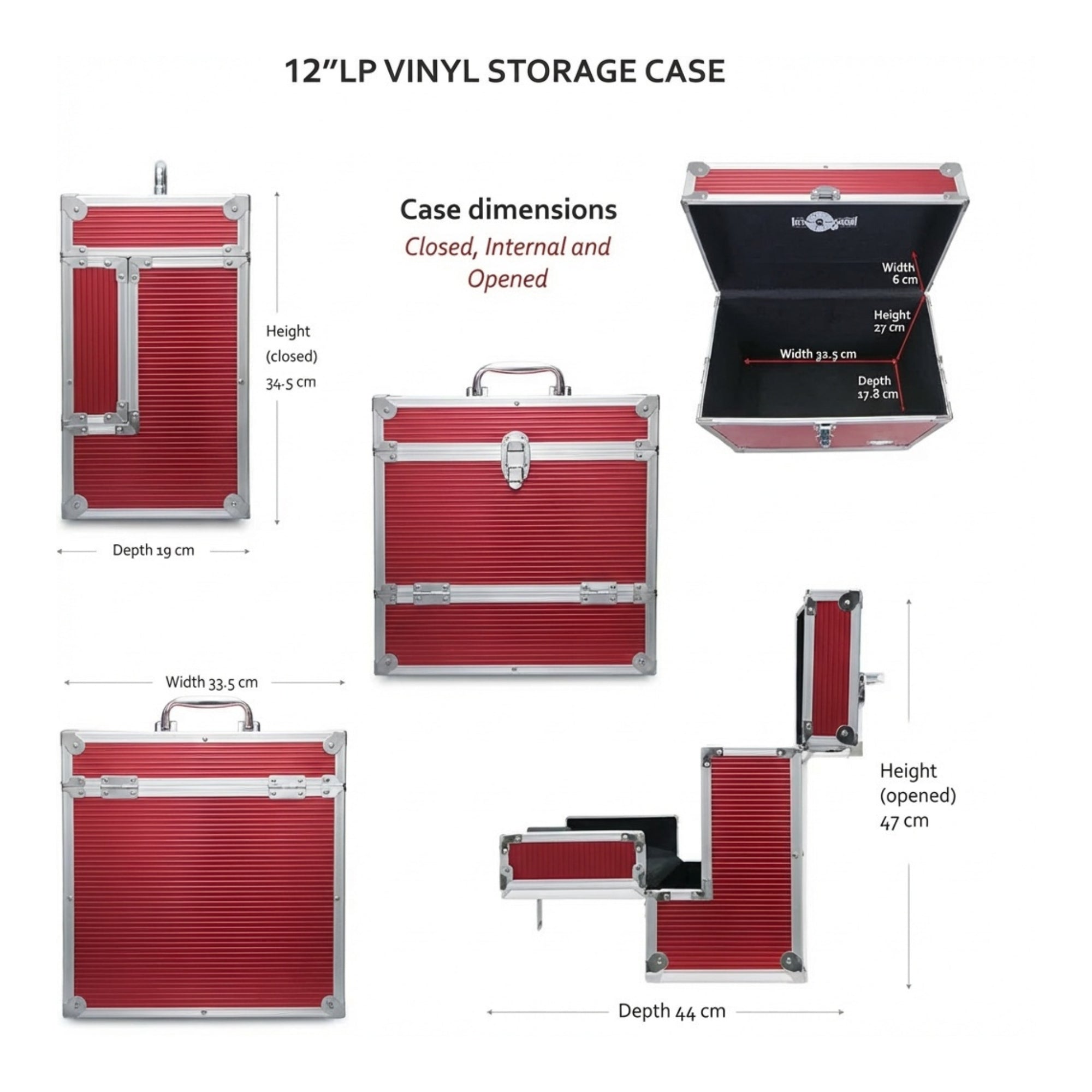 12 & 7 inch Aluminium LP & EP Vinyl Case with 40 & 35 PP sleeves, Red