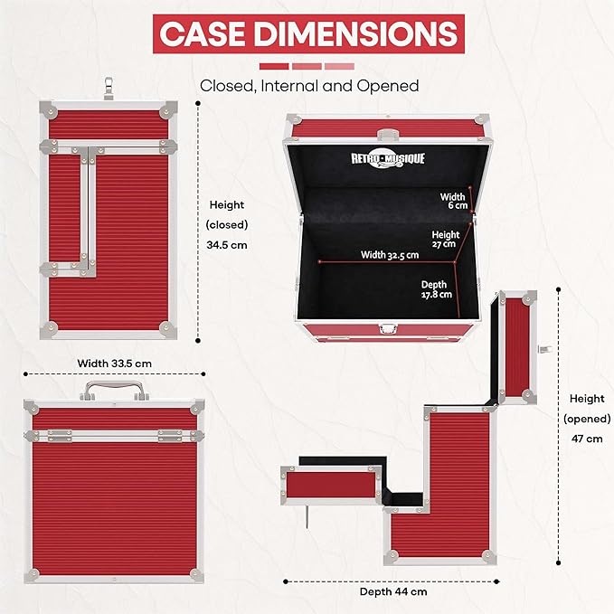12 inch Aluminium LP Vinyl Case with 40 PP sleeves, Red
