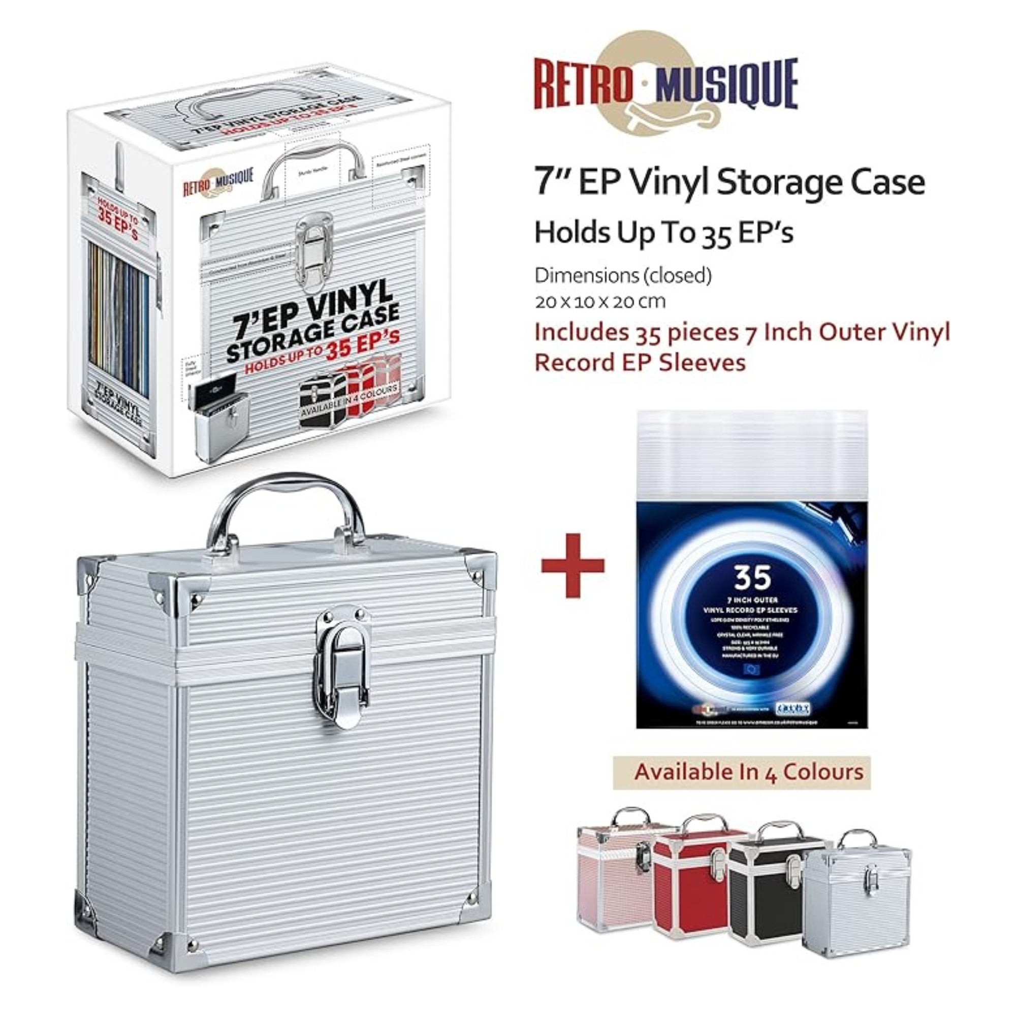 7 inch Aluminium EP Vinyl Case with 35 PP sleeve - Silver