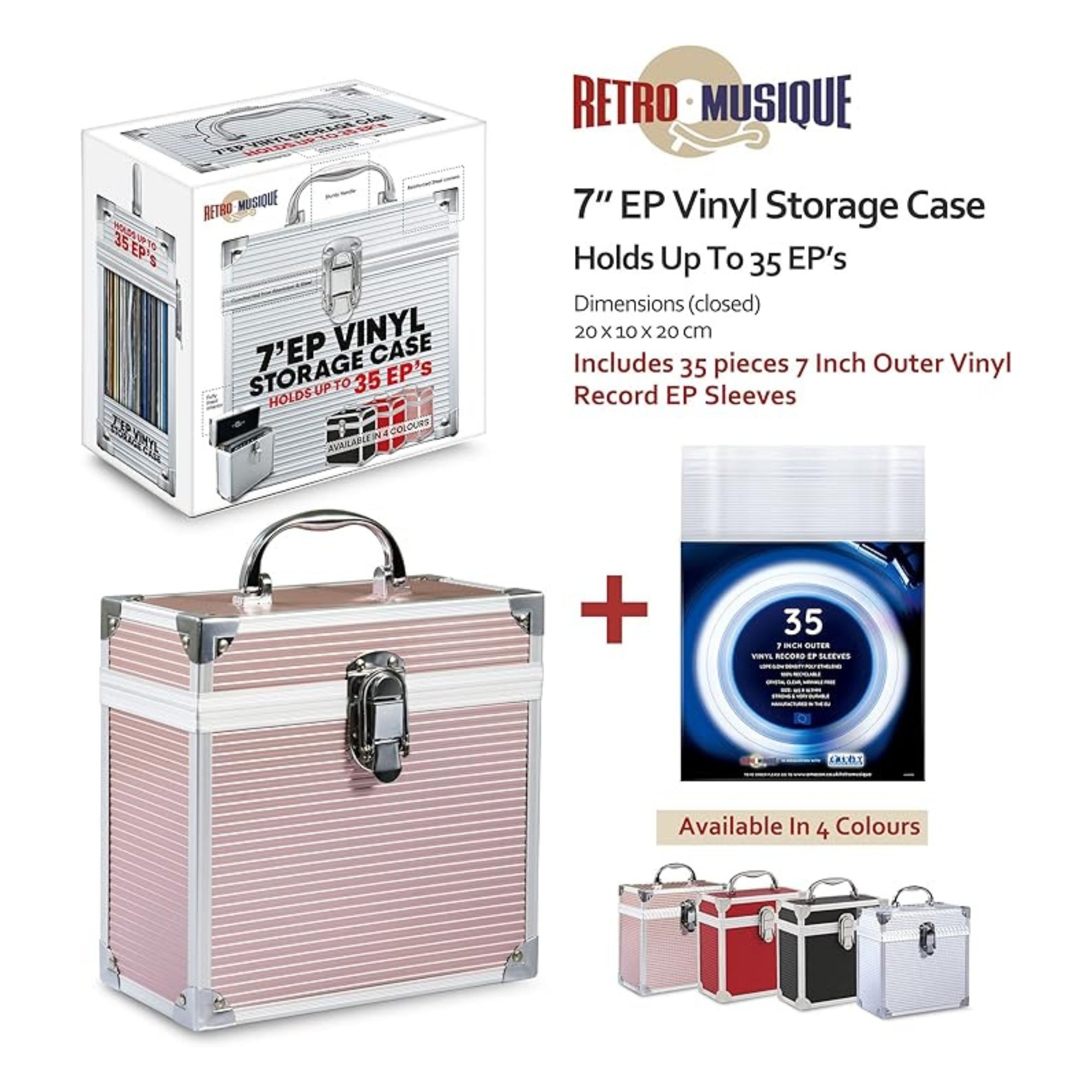 7 inch Aluminium EP Vinyl Case with 35 PP sleeve - Rose Gold