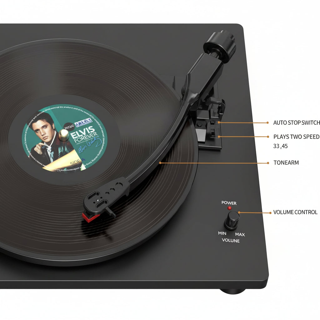 Table Top Bluetooth Turntable Record Player, With External Speakers
