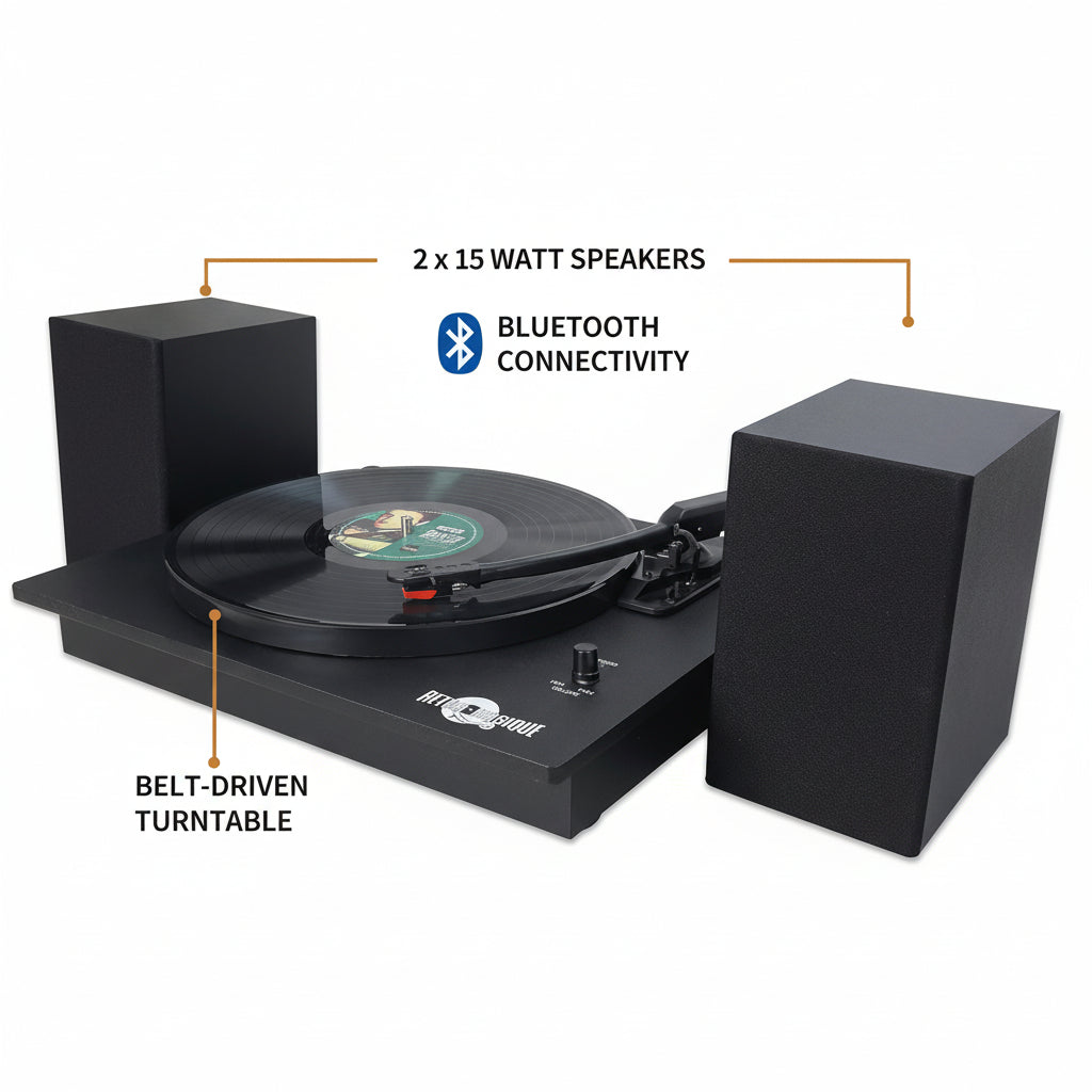 Table Top Bluetooth Turntable Record Player, With External Speakers