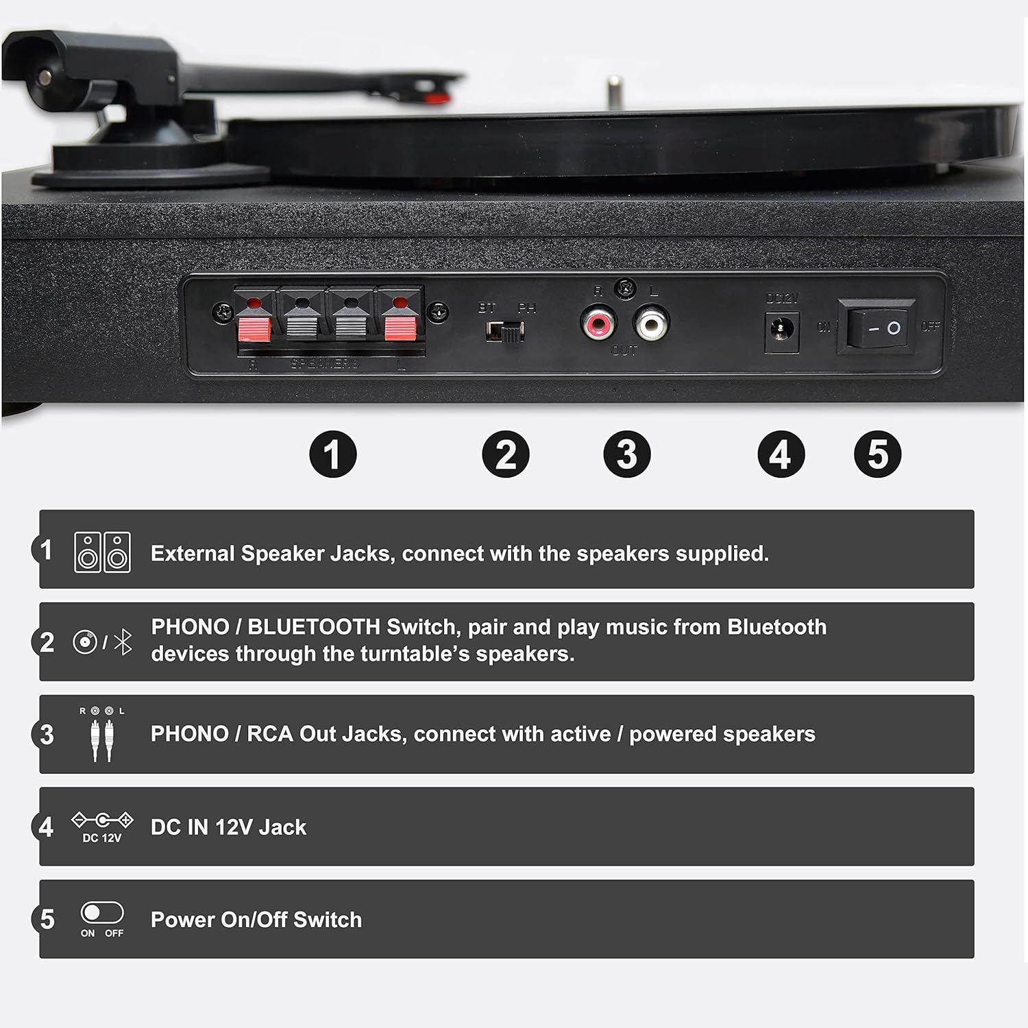 Table Top Bluetooth Turntable Record Player, With External Speakers