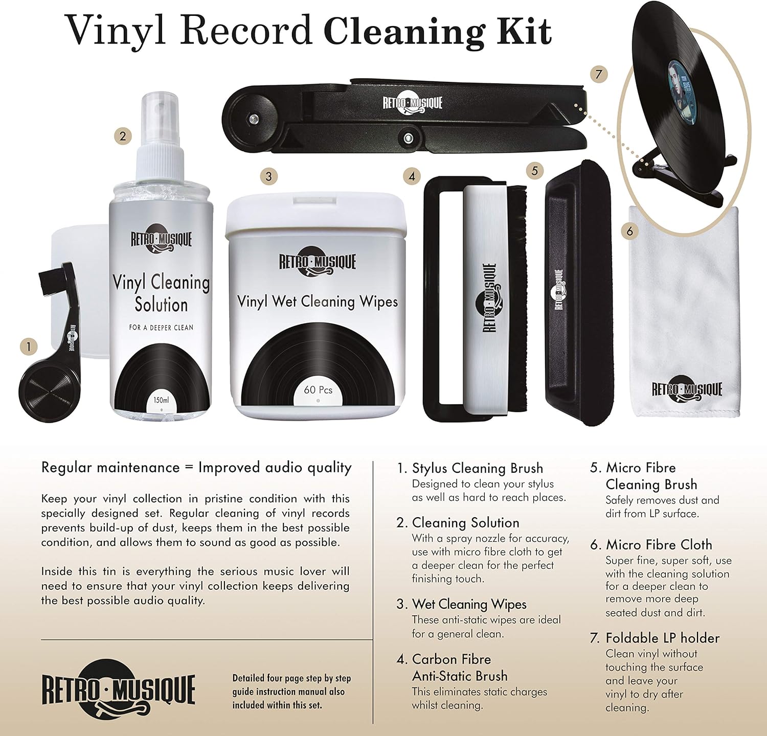 Vinyl Record Cleaning Kit with foldable LP stand