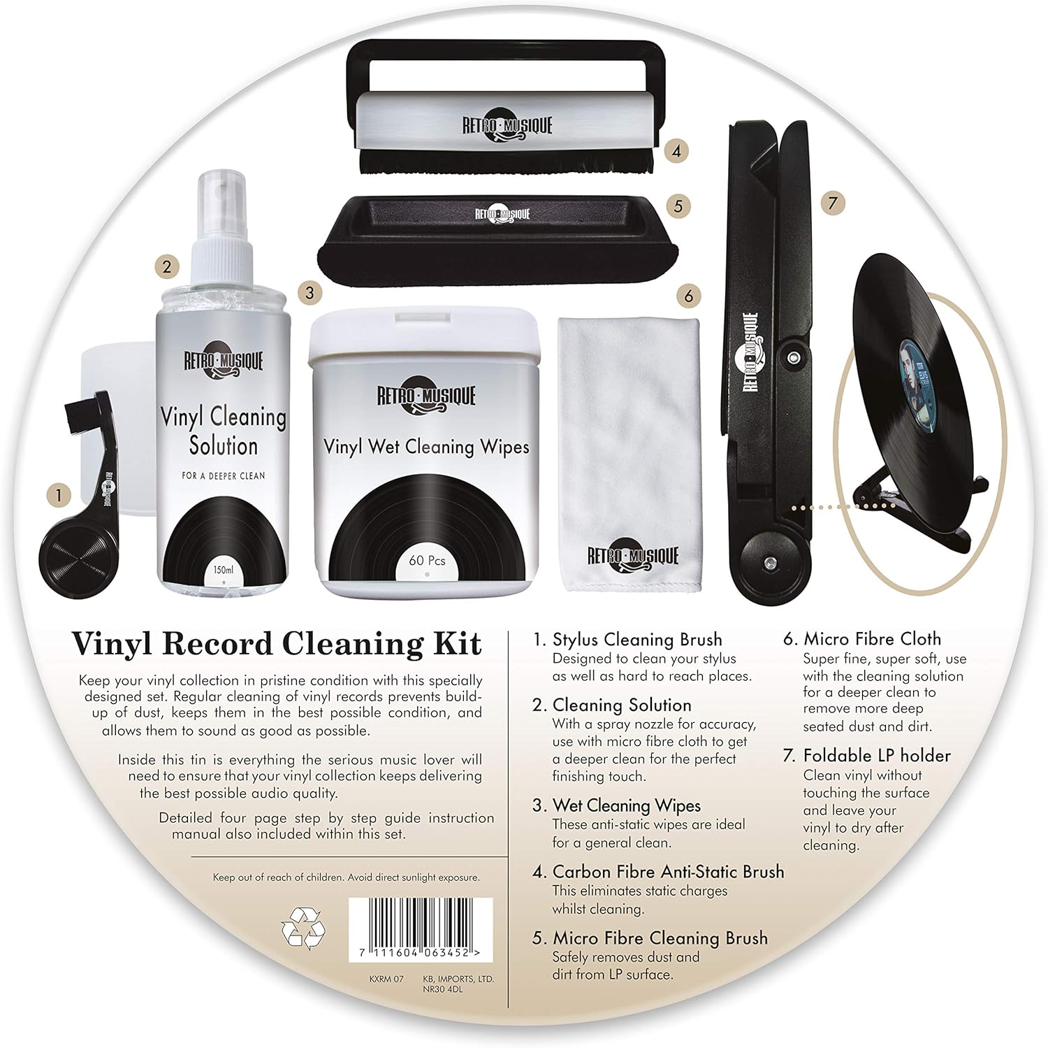 Vinyl Record Cleaning Kit with foldable LP stand
